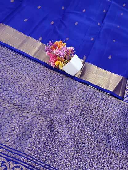 Royal Blue Self Pure Silk Saree with Gold Border