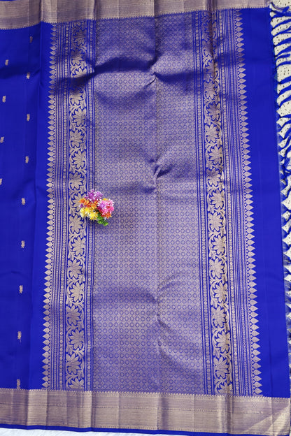 Royal Blue Self Pure Silk Saree with Gold Border
