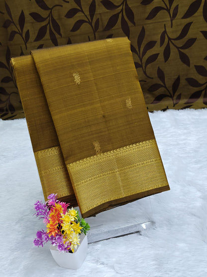 Mustard Brown Self Pure Silk Saree with Gold Border