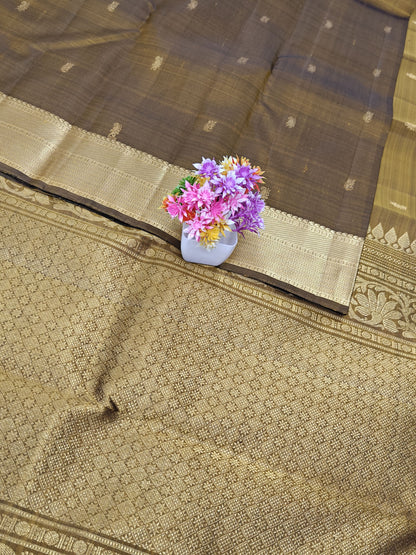 Mustard Brown Self Pure Silk Saree with Gold Border