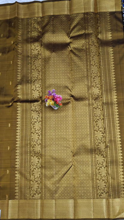 Mustard Brown Self Pure Silk Saree with Gold Border