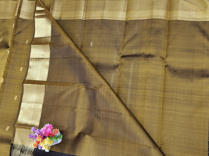 Mustard Brown Self Pure Silk Saree with Gold Border