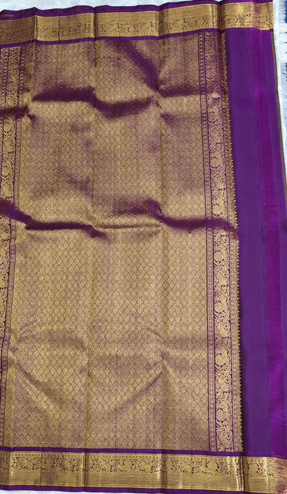 Dark Grey Pure Silk Saree with Purple Border