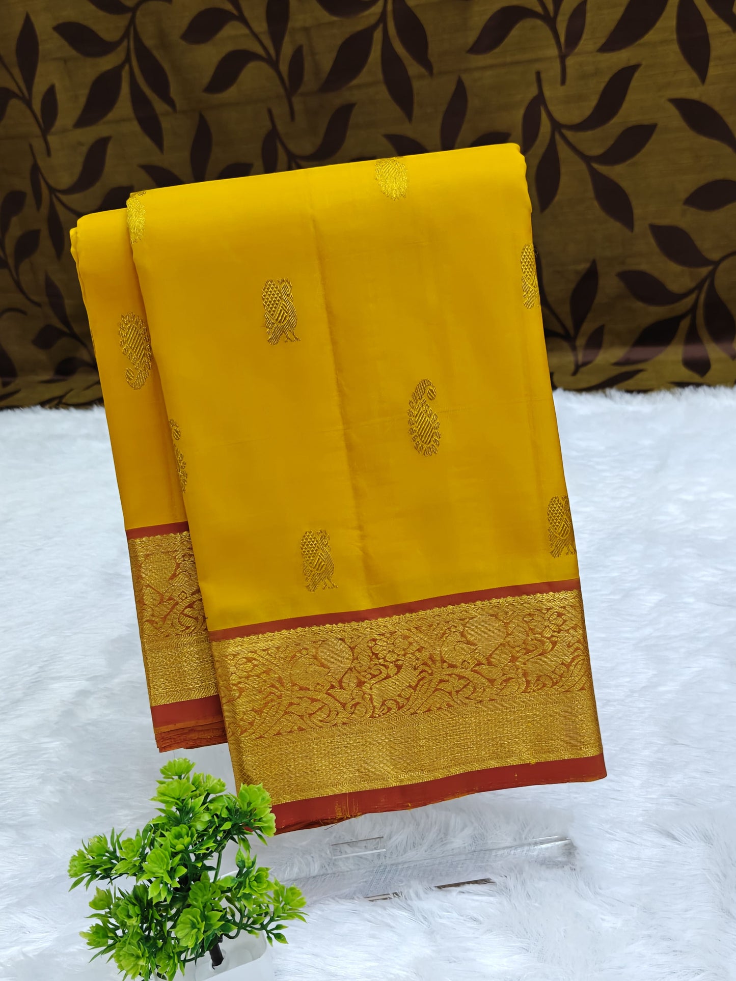Yellow Pure Silk Saree with Mustard Border