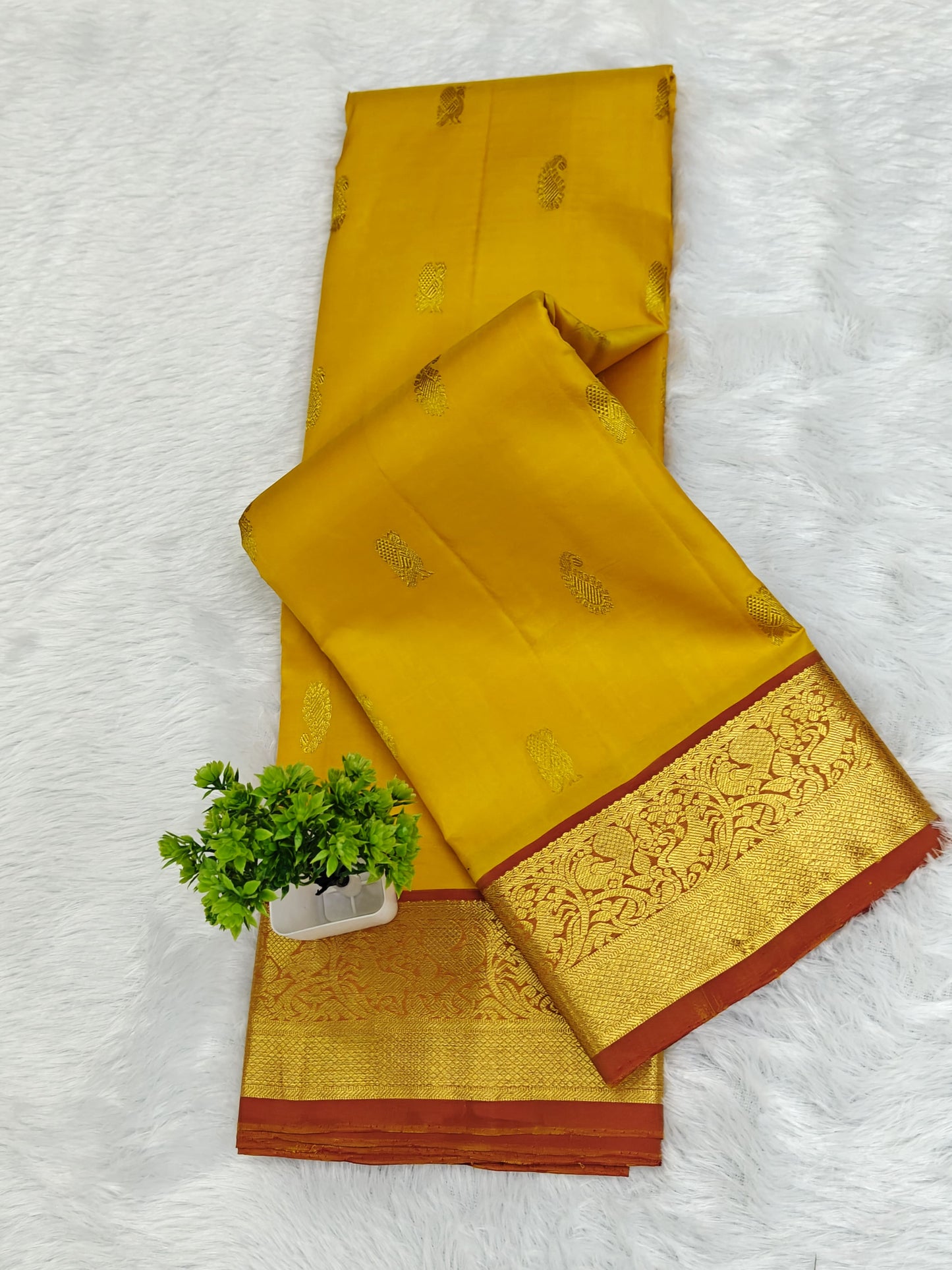Yellow Pure Silk Saree with Mustard Border