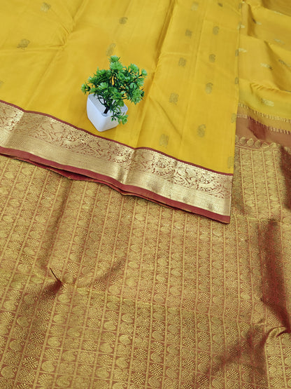 Yellow Pure Silk Saree with Mustard Border