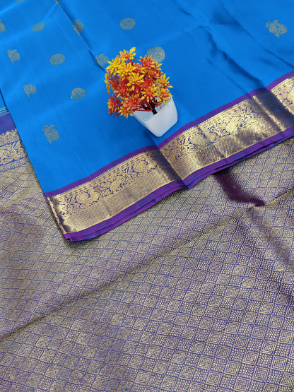 Royal Blue Pure Silk Saree with Purple Border