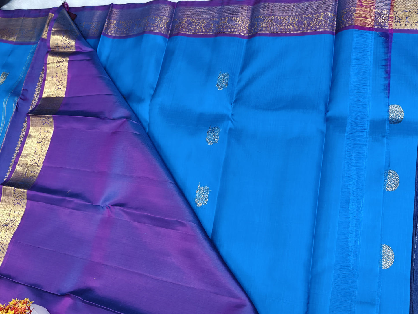 Royal Blue Pure Silk Saree with Purple Border