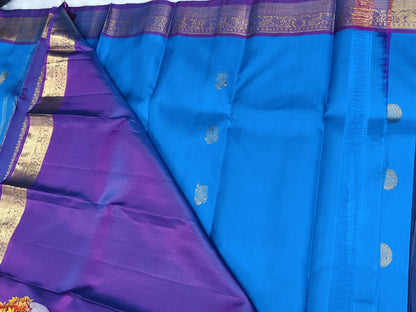 Royal Blue Pure Silk Saree with Purple Border