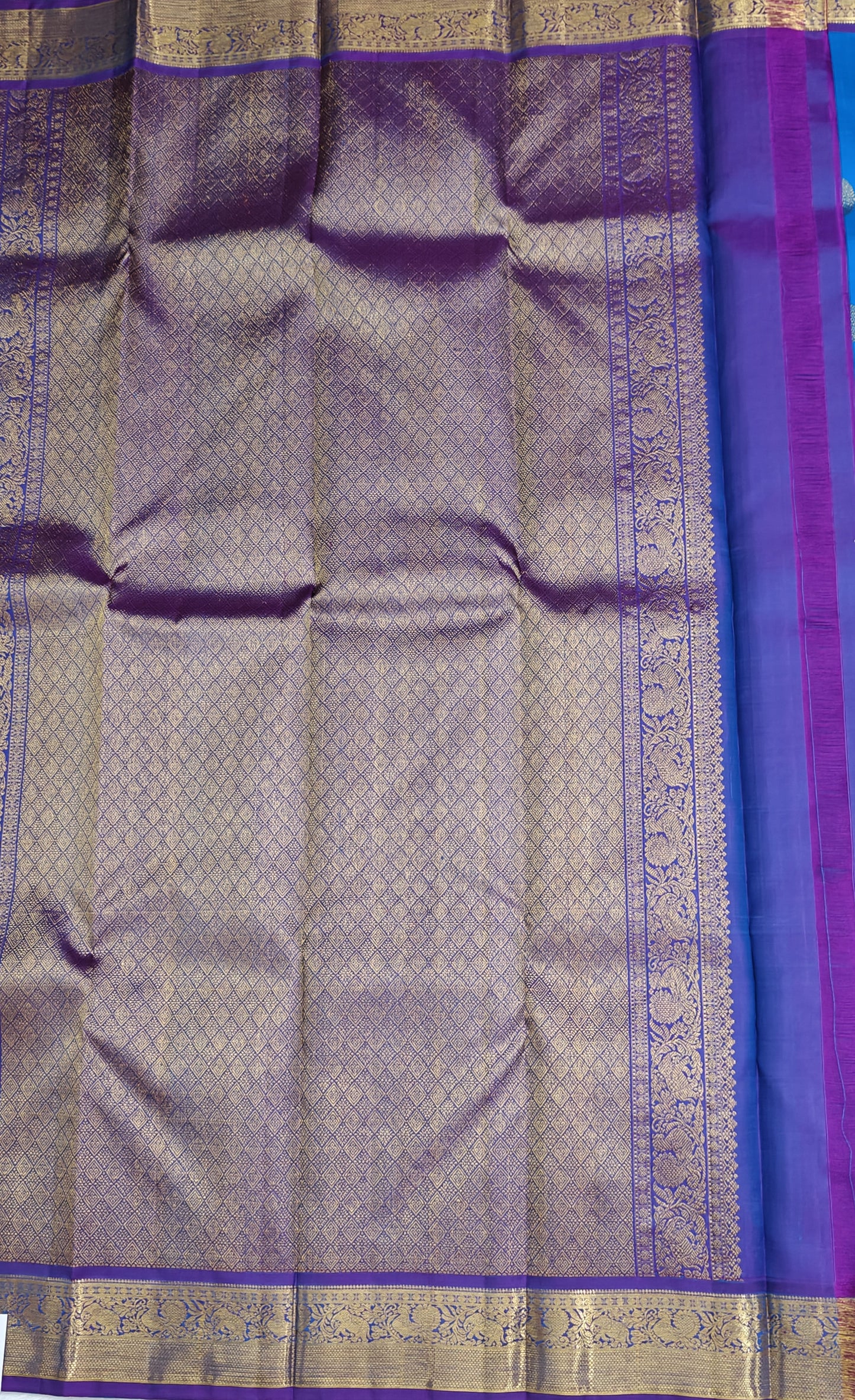 Royal Blue Pure Silk Saree with Purple Border