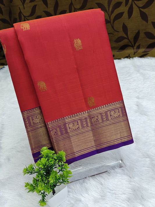 Elegant Red Pure Silk Saree with Purple Border