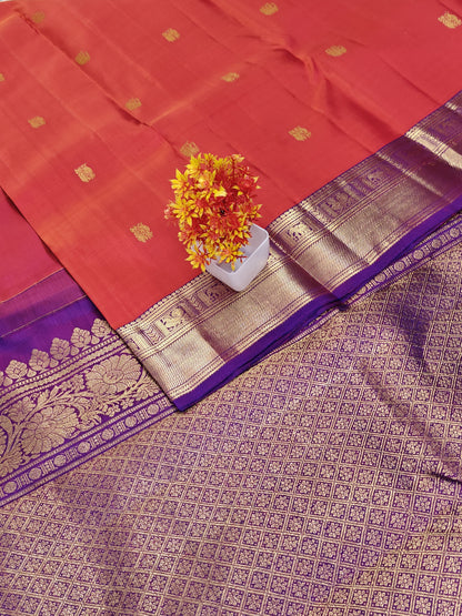 Elegant Red Pure Silk Saree with Purple Border