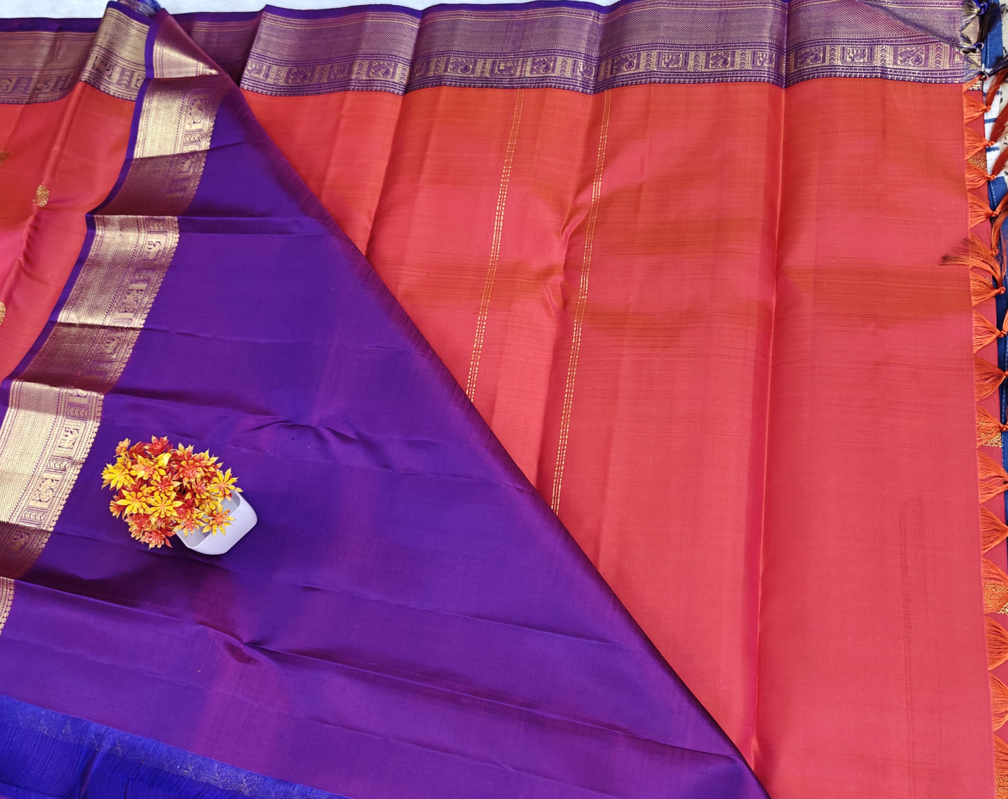 Elegant Red Pure Silk Saree with Purple Border