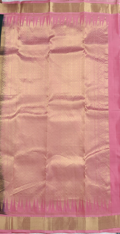 Dark Green Korvai Saree with Pink Border
