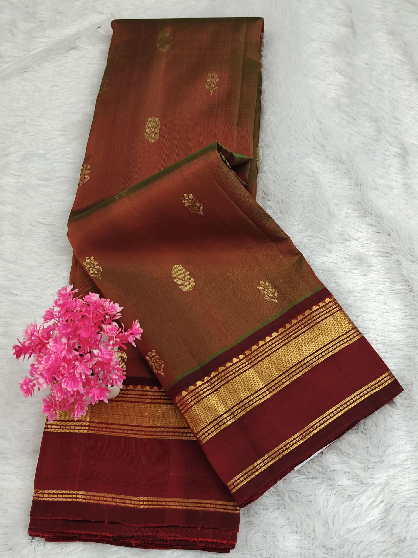 Mustard Pure Silk Saree with Maroon Border