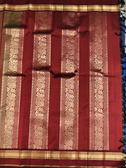Mustard Pure Silk Saree with Maroon Border