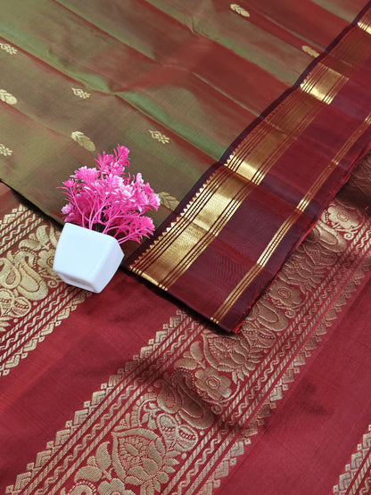 Mustard Pure Silk Saree with Maroon Border