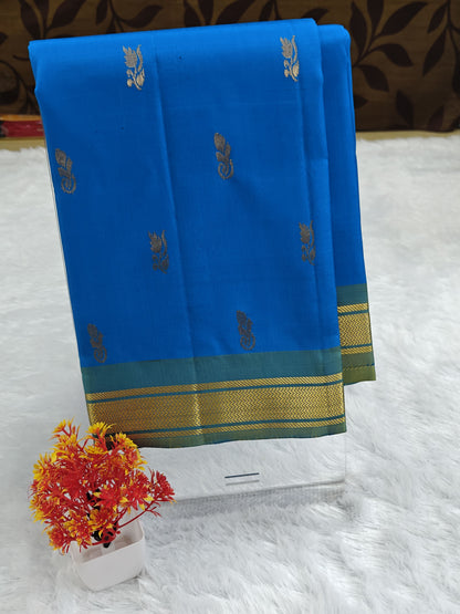 Royal Blue Pure Silk Saree with Green Border