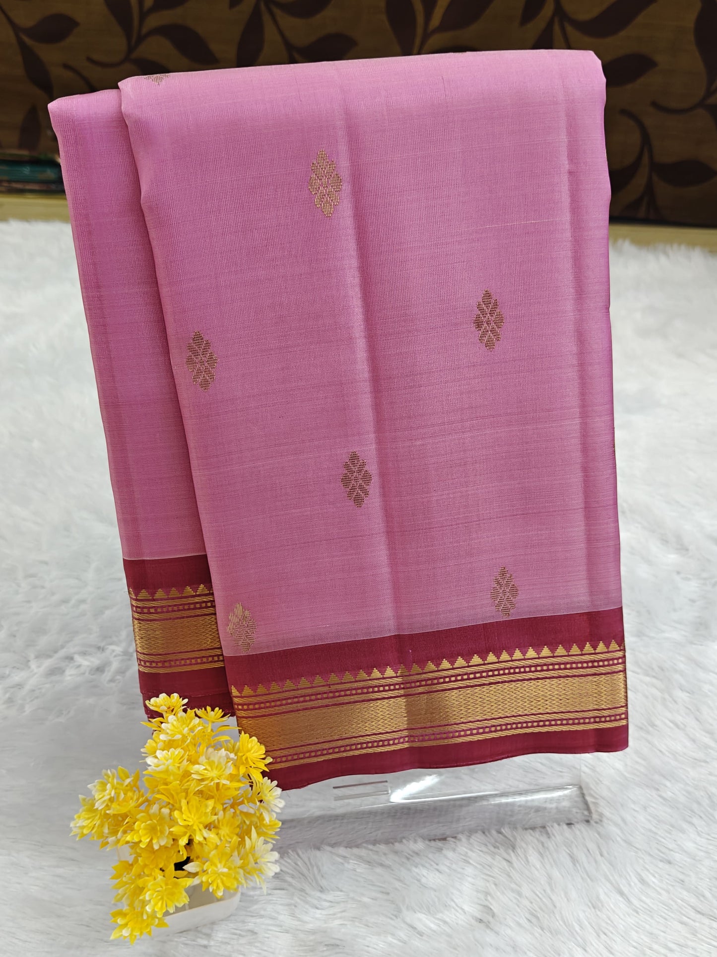 Pink Pure Silk Saree with Maroon Border