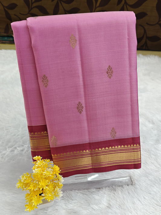 Pink Pure Silk Saree with Maroon Border