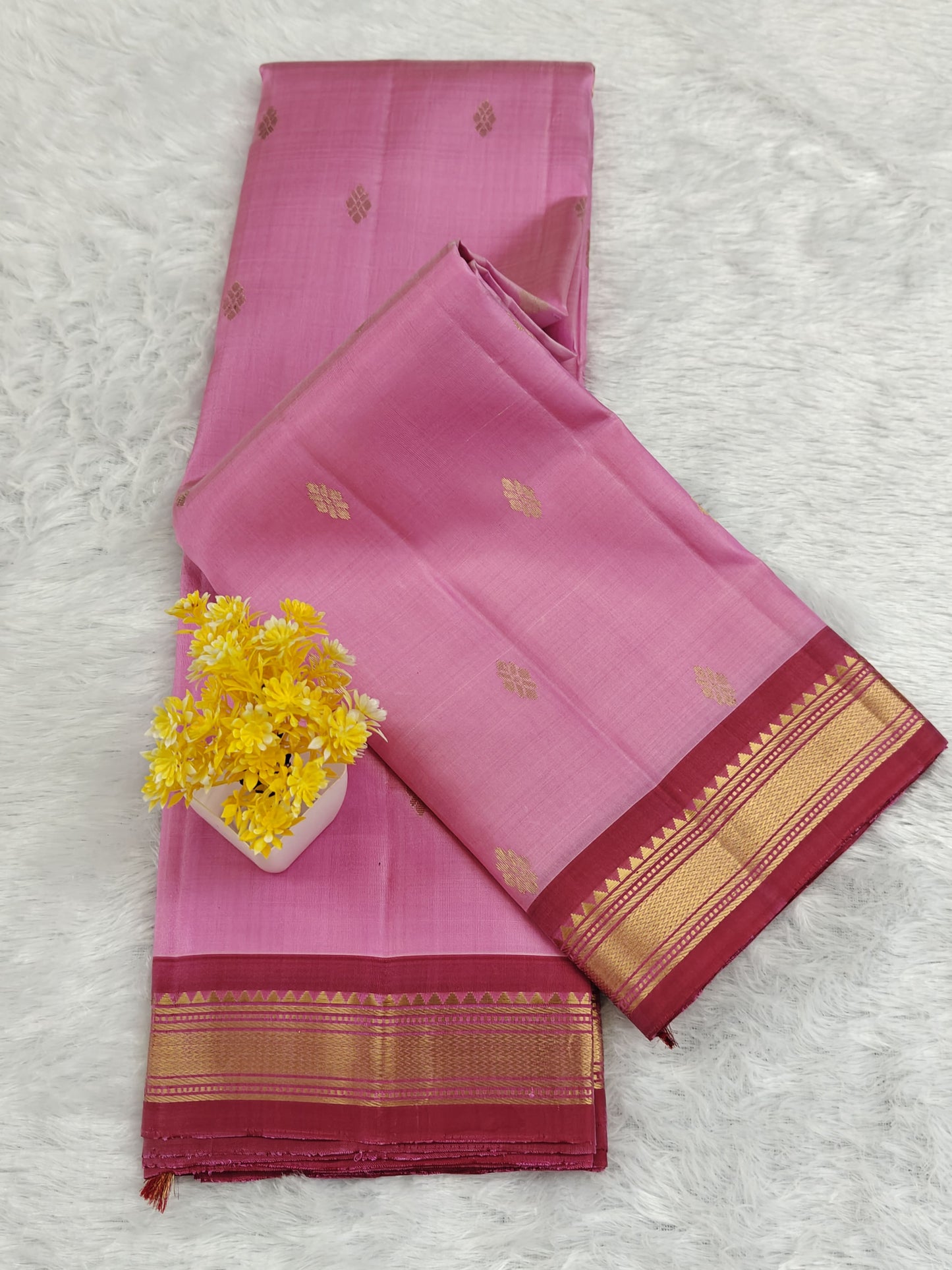 Pink Pure Silk Saree with Maroon Border