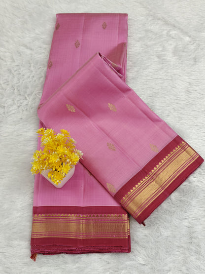 Pink Pure Silk Saree with Maroon Border
