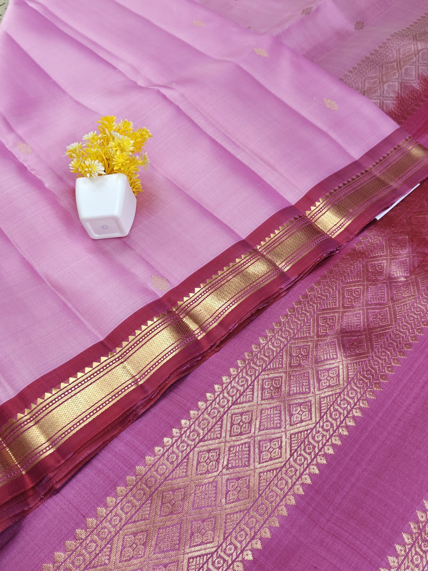 Pink Pure Silk Saree with Maroon Border