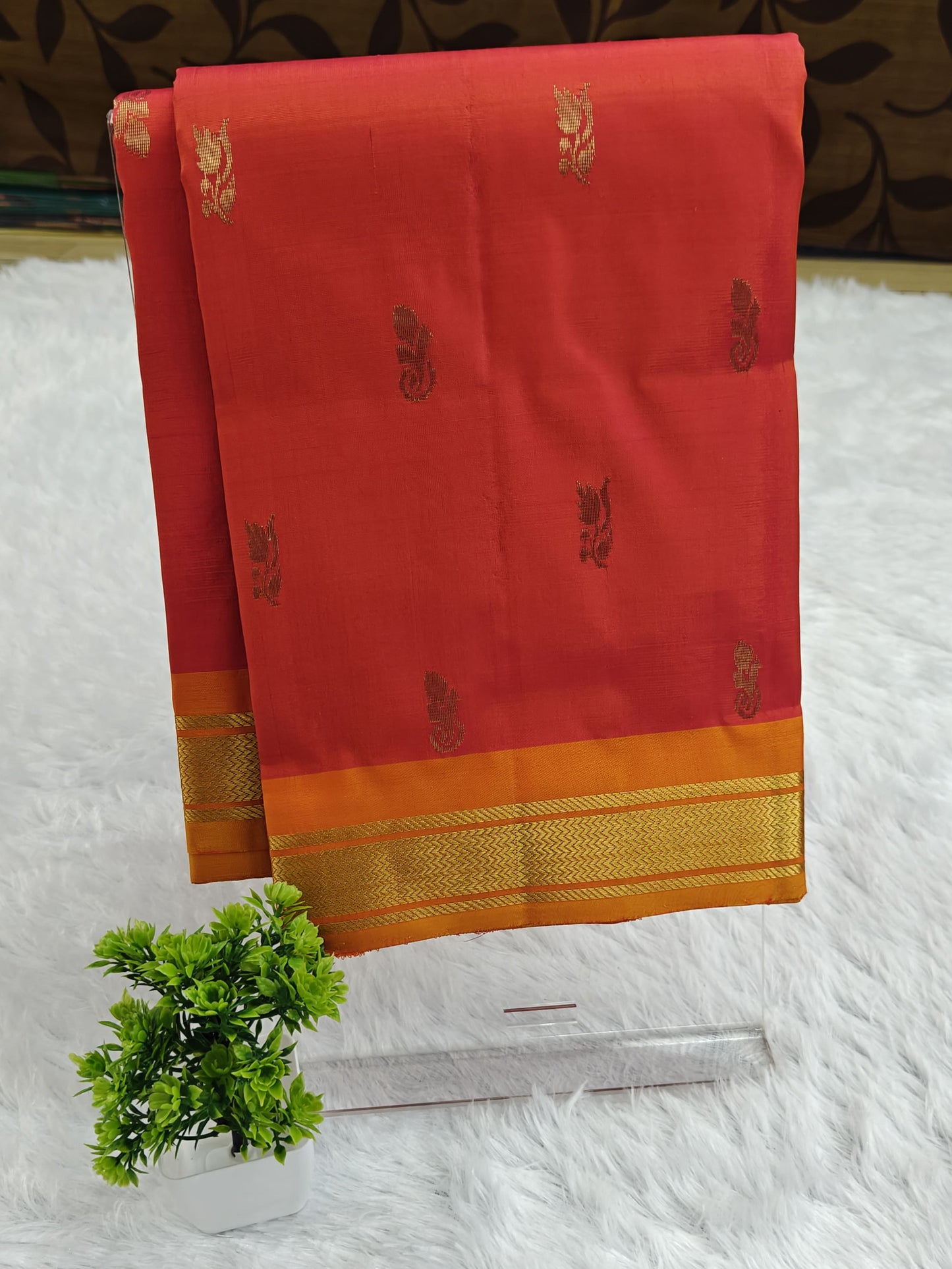 Orange Pure Silk Saree with Yellow Border