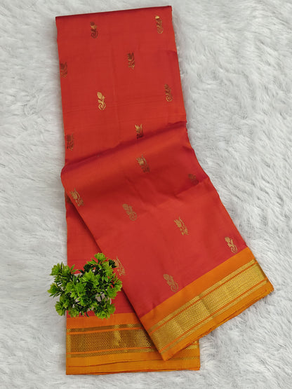 Orange Pure Silk Saree with Yellow Border