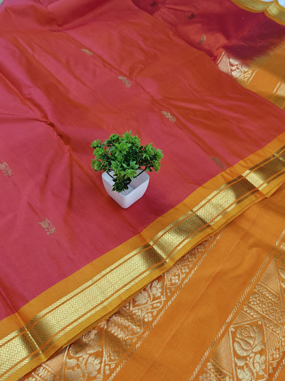 Orange Pure Silk Saree with Yellow Border