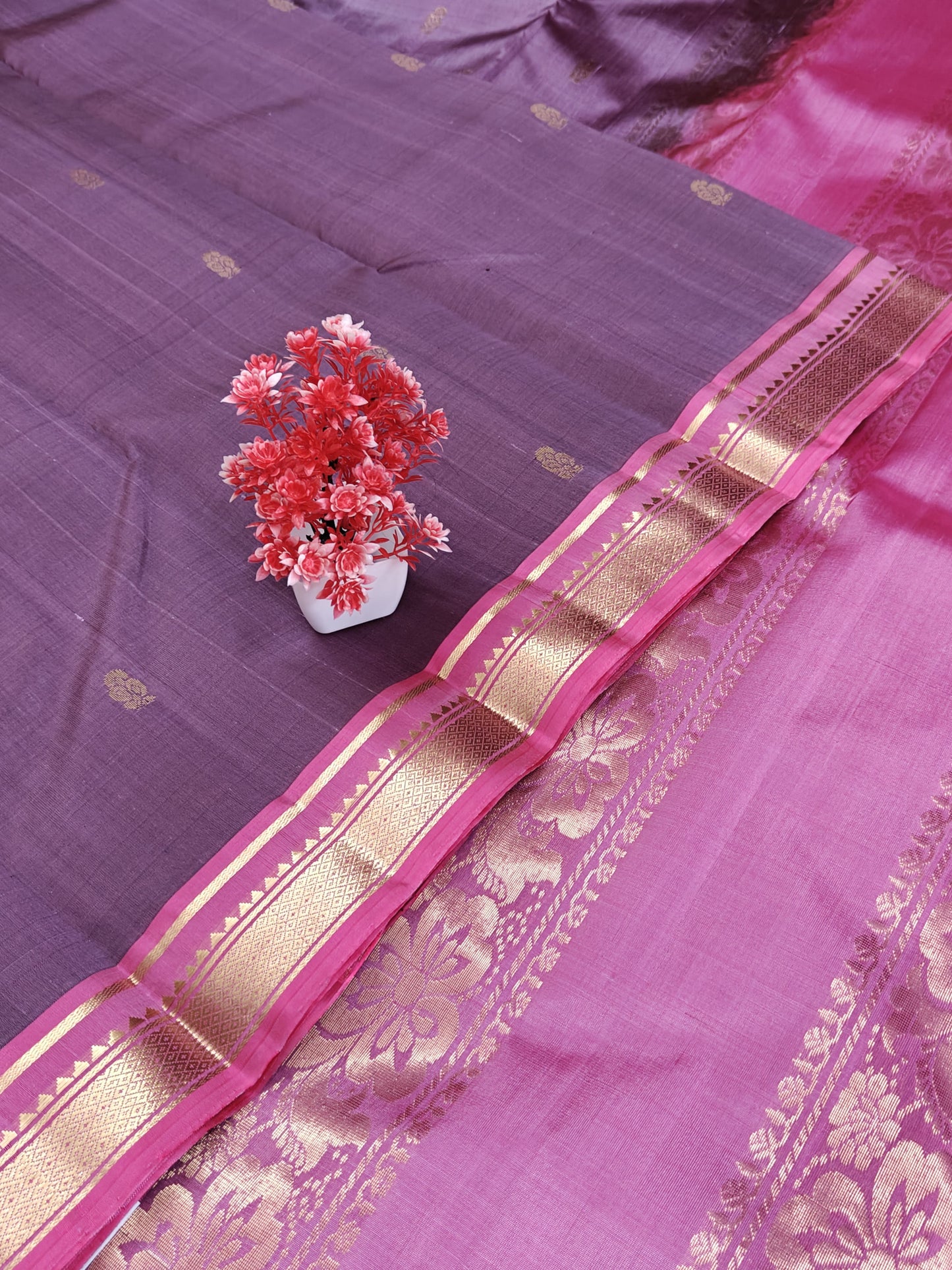 Onion Pink Pure Silk Saree with Pink Border