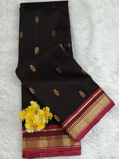 Black Pure Silk Saree with Wine Pink Border