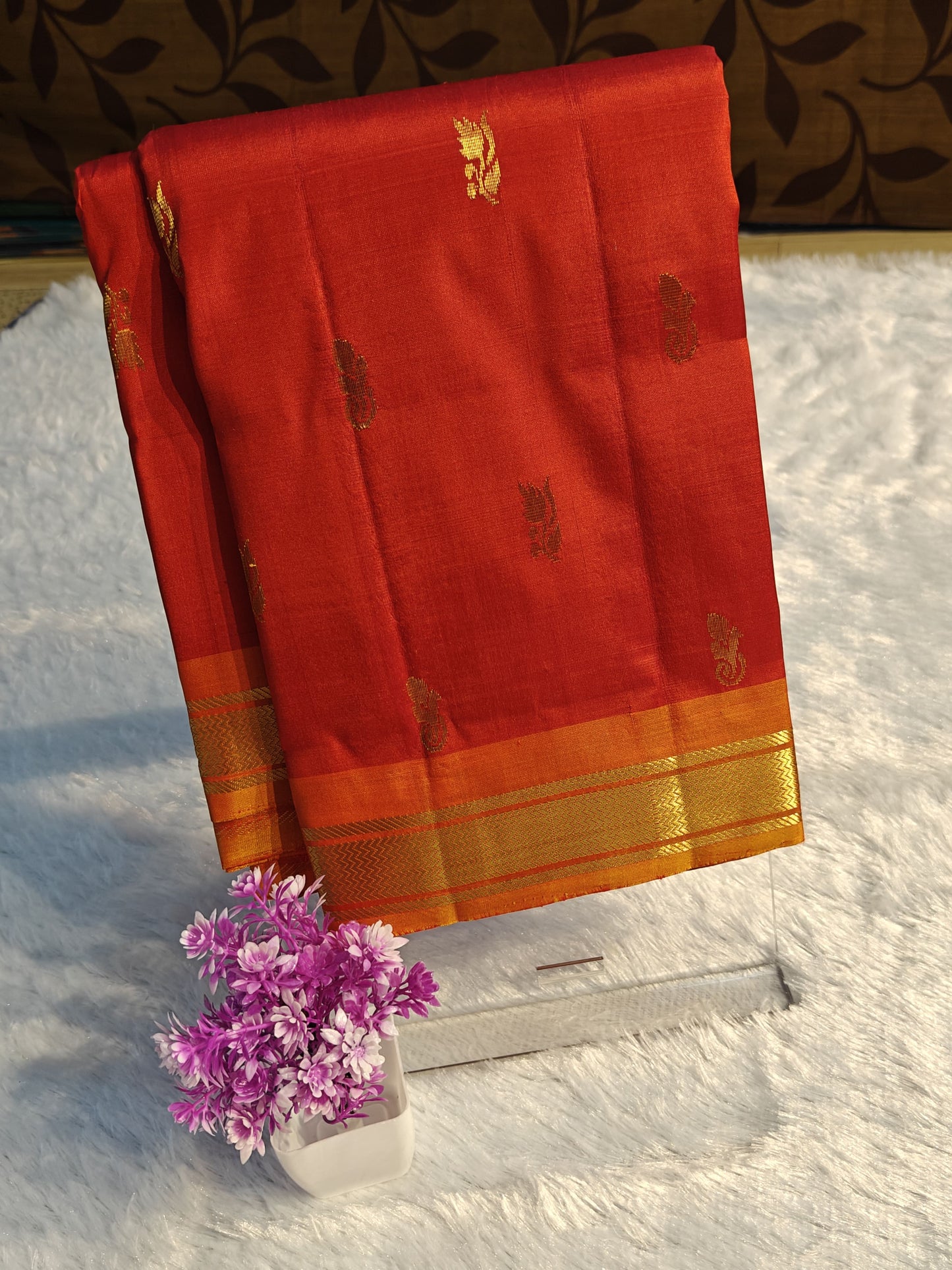 Orange Pure Silk Saree with Mustard Border