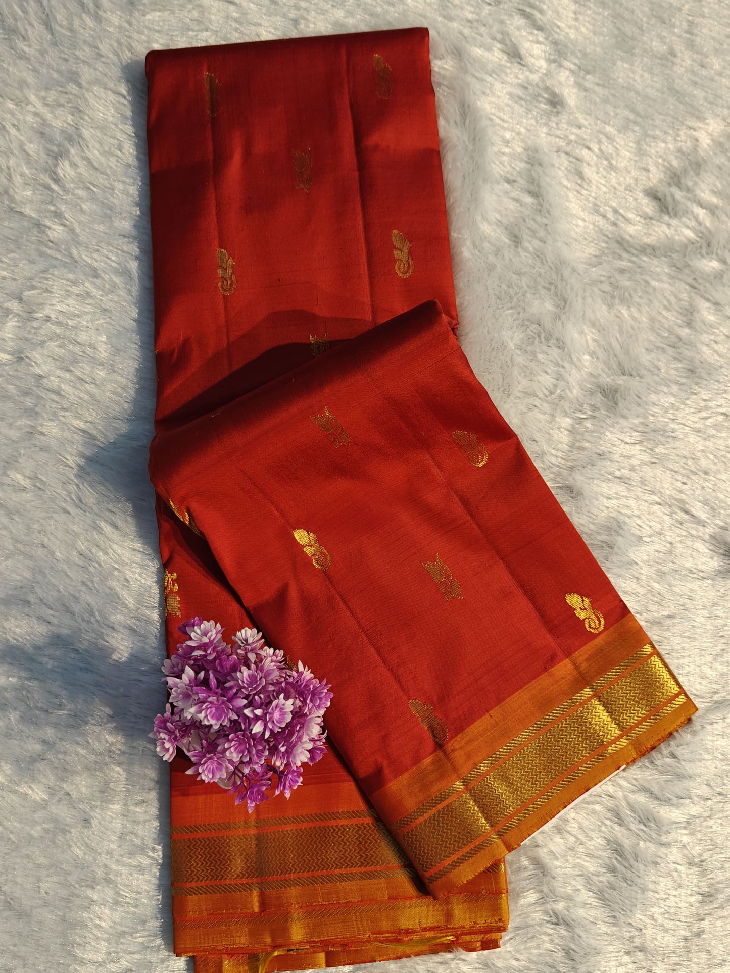Orange Pure Silk Saree with Mustard Border