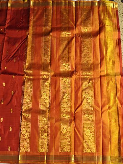 Orange Pure Silk Saree with Mustard Border