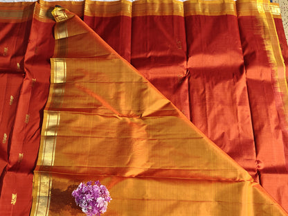 Orange Pure Silk Saree with Mustard Border