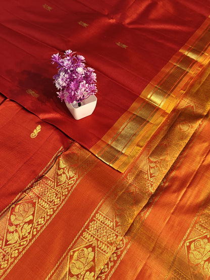Orange Pure Silk Saree with Mustard Border