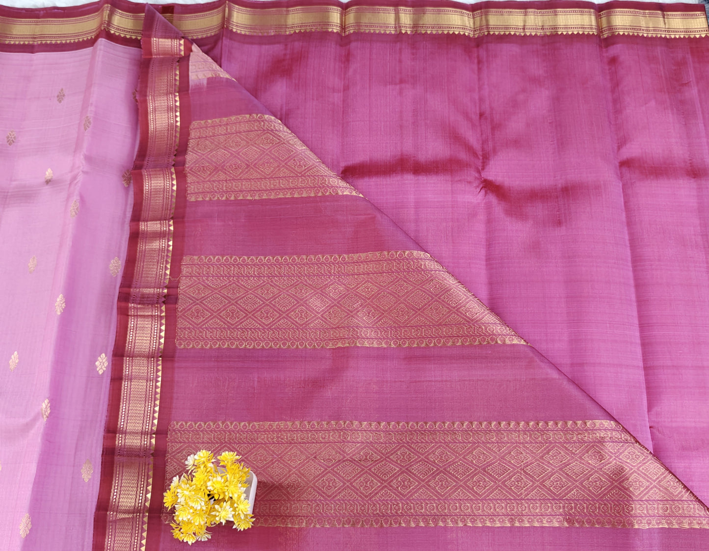 Pink Pure Silk Saree with Maroon Border