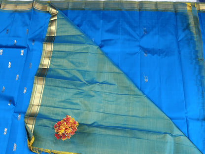 Royal Blue Pure Silk Saree with Green Border
