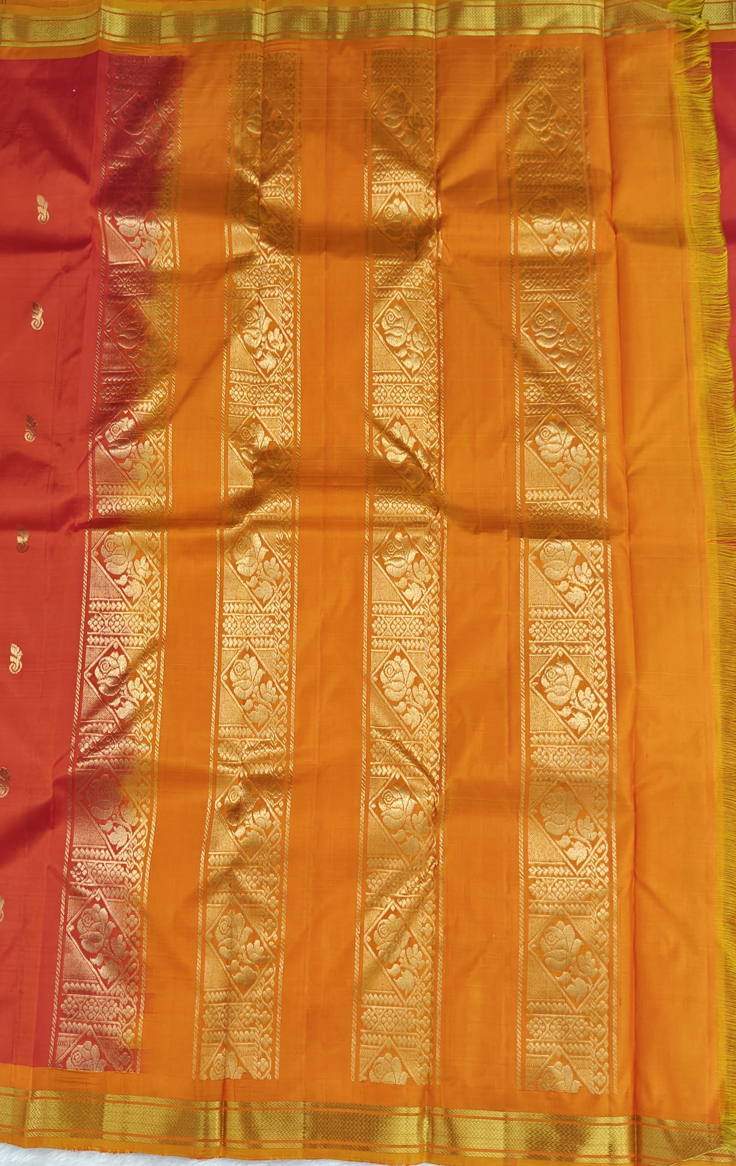 Orange Pure Silk Saree with Yellow Border