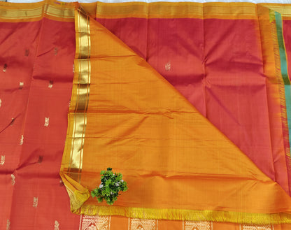 Orange Pure Silk Saree with Yellow Border