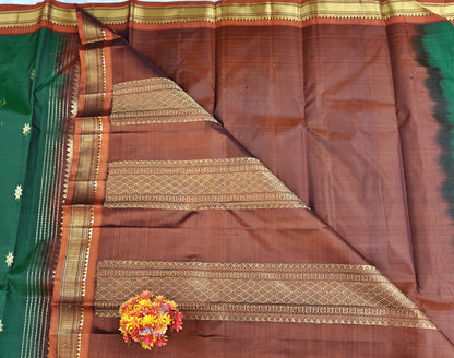Dark Green Pure Silk Saree with Brown Border