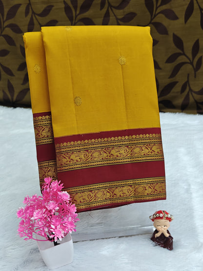 Yellow Vintage Korvai Saree with Maroon Border