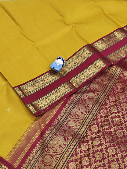 Yellow Vintage Korvai Saree with Maroon Border