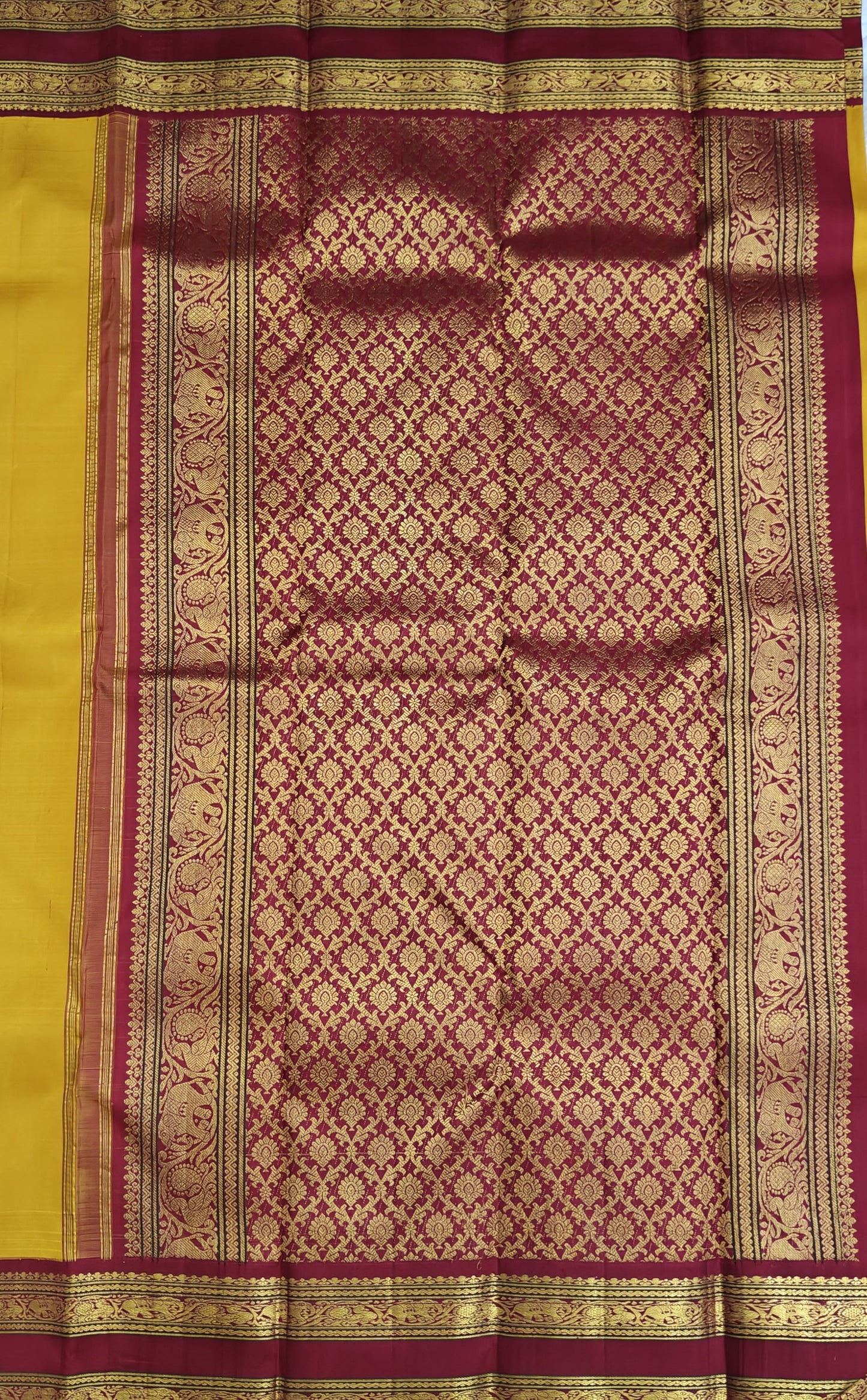 Yellow Vintage Korvai Saree with Maroon Border