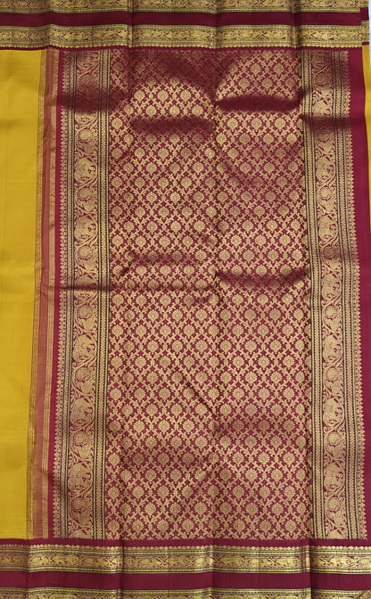 Yellow Vintage Korvai Saree with Maroon Border