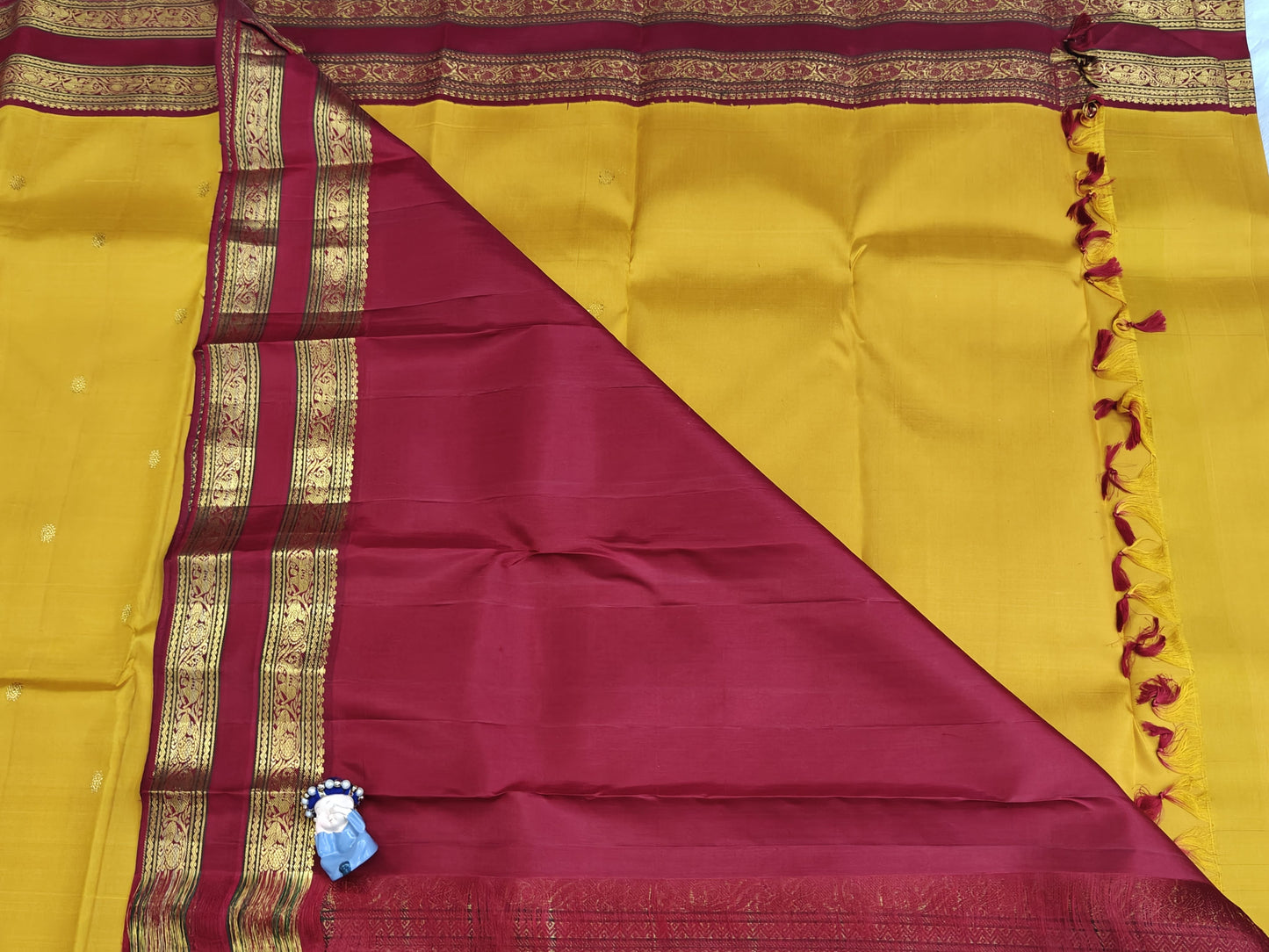 Yellow Vintage Korvai Saree with Maroon Border