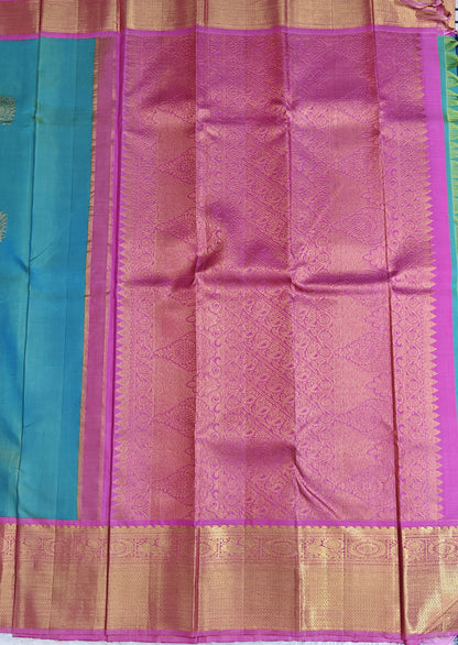 Sea Green Color Vintage Korvai Saree with Pink Border