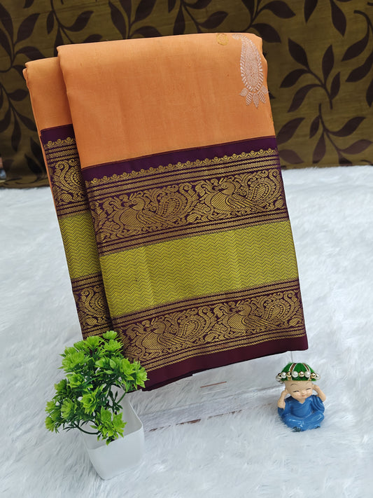 Orange Vintage Korvai Saree with Wine Border