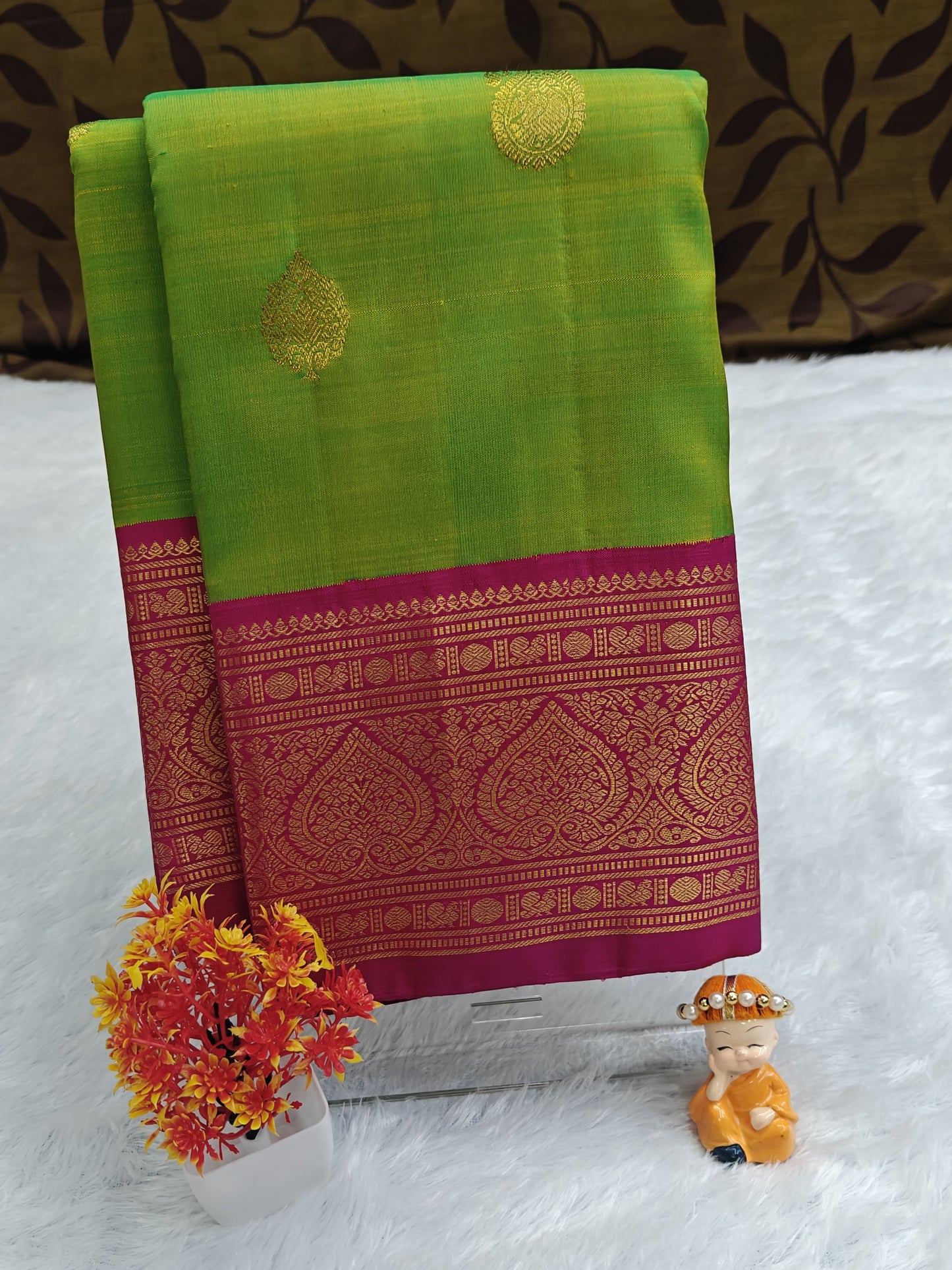 Parrot Green Vintage Korvai Saree